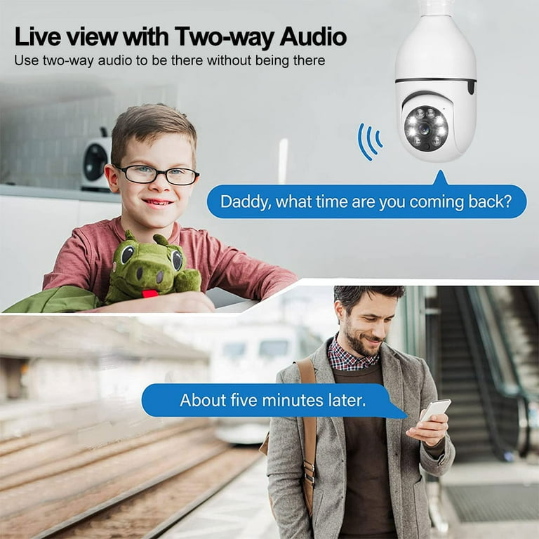 Home Security Camera Wireless WIFI Outdoor Surveillance Camera with Light Bulb 1080 HD Motion Detection 360 Degree Wide Angle