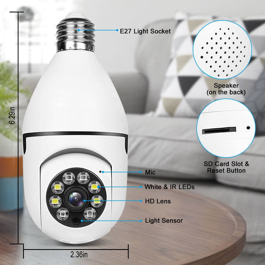 Home Security Camera Wireless WIFI Outdoor Surveillance Camera with Light Bulb 1080 HD Motion Detection 360 Degree Wide Angle