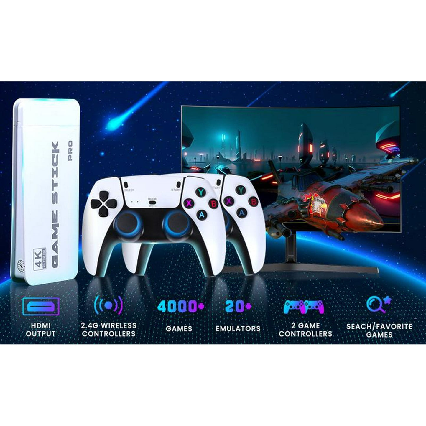 20,000+ Retro Game Stick, Plug and Play Video Games Console 26 Emulators, 4K HDMI Output, Premium Competitive Dual Controllers