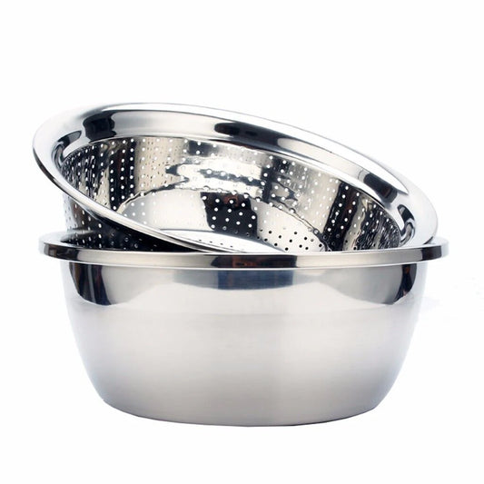 Heavy 22cm Stainless Bowl +Strainer X495 (2 pcs)
