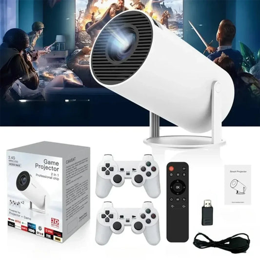 4K Projector with Gaming Console 2 in 1 Gaming Projector 64GB Retro 10000 Classic Game 1080P Portable Smart Projector WiFi 6 BT Compatible With Android iOS TV Box HDMI USB PS4 Game Controller