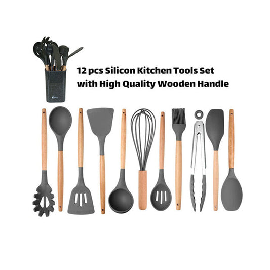 Phoenix, Silicon Kitchen Utensil Set with Wooden Handle 11 Pcs - PHX-SPOONSET -