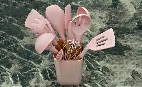 Phoenix, Silicon Kitchen Utensil Set with Wooden Handle 11 Pcs - PHX-SPOONSET -