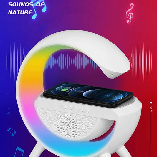 Wireless Charging Bedside LED Night Light, Bluetooth Speaker, Smart Big G Colorful Atmosphere Lamp
