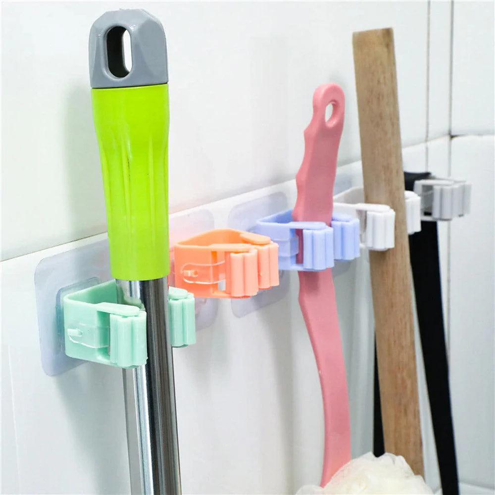 Plastic Wall Mounted Mop Organizer Holder 4 Pieces