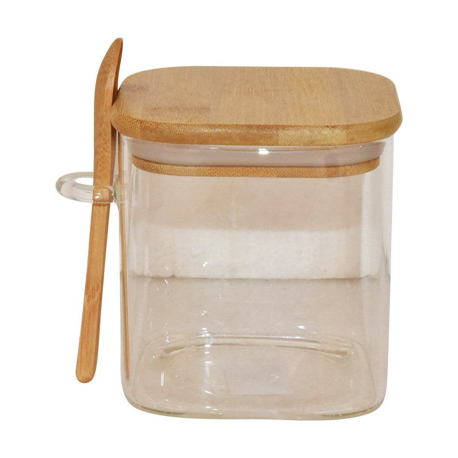 ML Food Storage Jars Clear Glass with Spoon Jar Multipurpose Kitchen Small Canister Glass Storage Containers for Grain Spice Bean