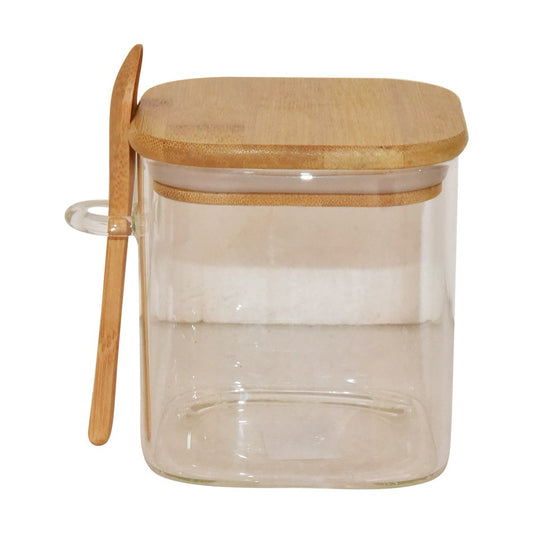 ML Food Storage Jars Clear Glass with Spoon Jar Multipurpose Kitchen Small Canister Glass Storage Containers for Grain Spice Bean