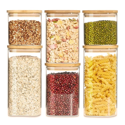 Large Glass Storage Jar, 200 ML, 300 ML Glass Food Storage Containers with Bamboo Lid, Kitchen Containers Cereal Canisters Decorative Jar for Candy Snack Cookies Coffee Tea Nuts