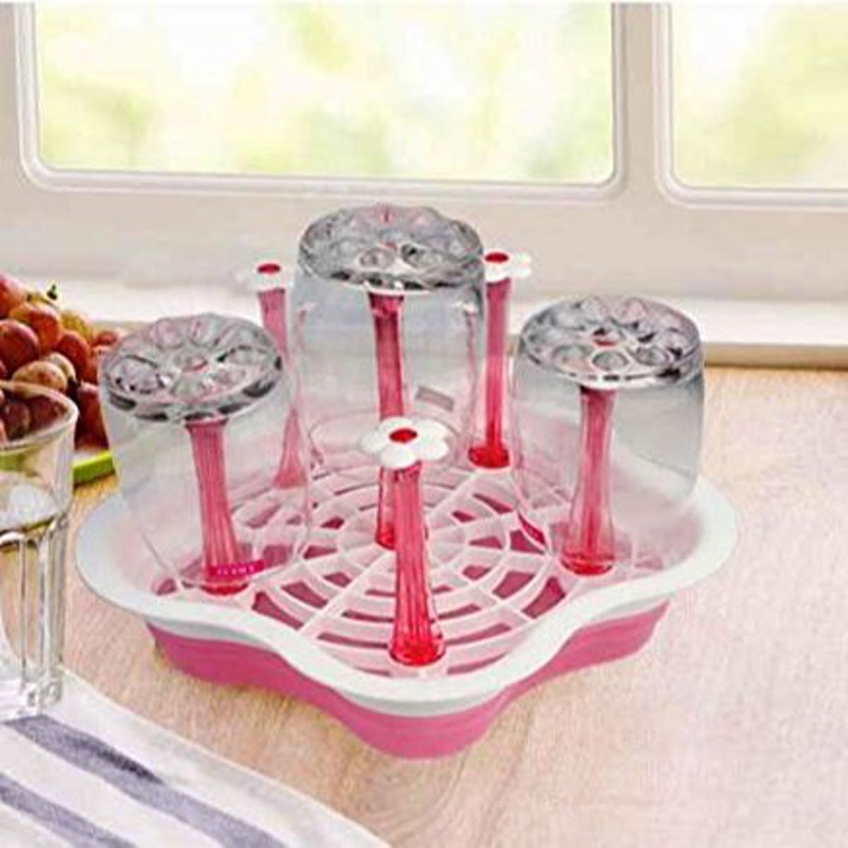 Glass Cup Holder Drying Rack Stand For Kitchen Storage Plastic pink Color