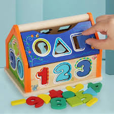 Wooden Interlocking Toy House With Numbers shape,digital, Geometric Shapes And Signs