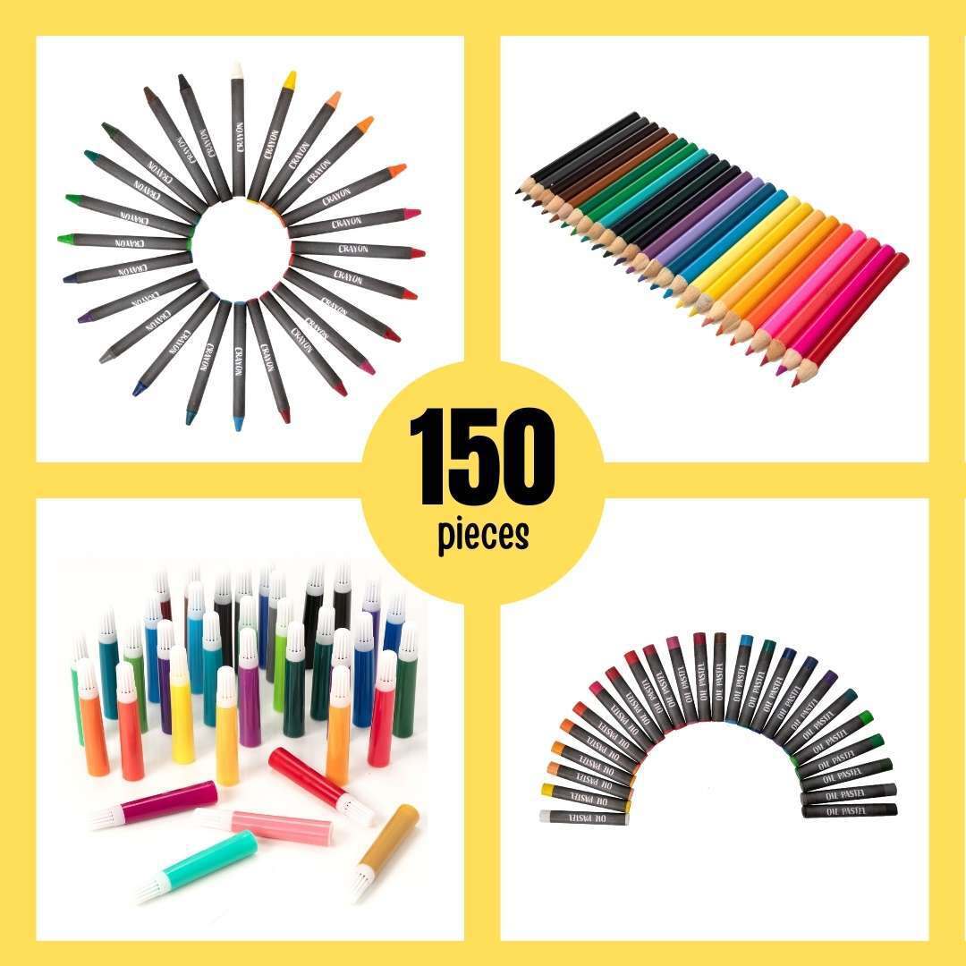 Fun Craft Mixed Media Arts Set 150 Pieces | Kids Craft Set Drawing Painting Kit color Pen