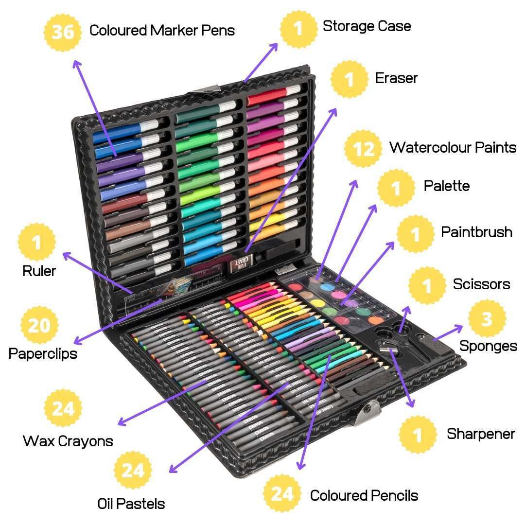 Fun Craft Mixed Media Arts Set 150 Pieces | Kids Craft Set Drawing Painting Kit color Pen