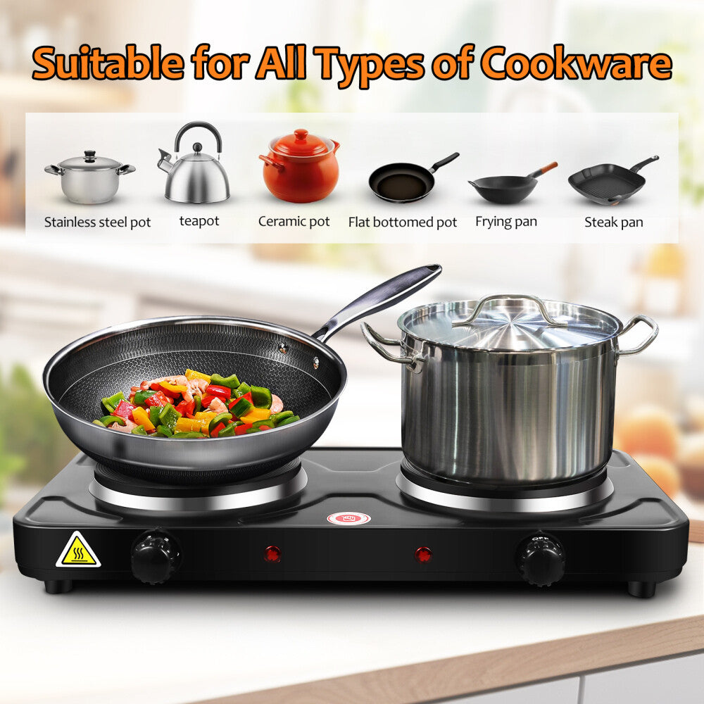 Raf Electric Hot Plate Cooker Double Portable Table Top Kitchen Hob Stove 2000W