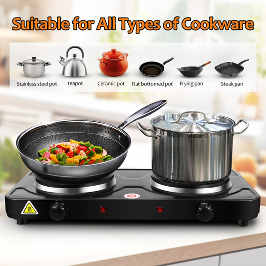 Raf Electric Hot Plate Cooker Double Portable Table Top Kitchen Hob Stove 2000W