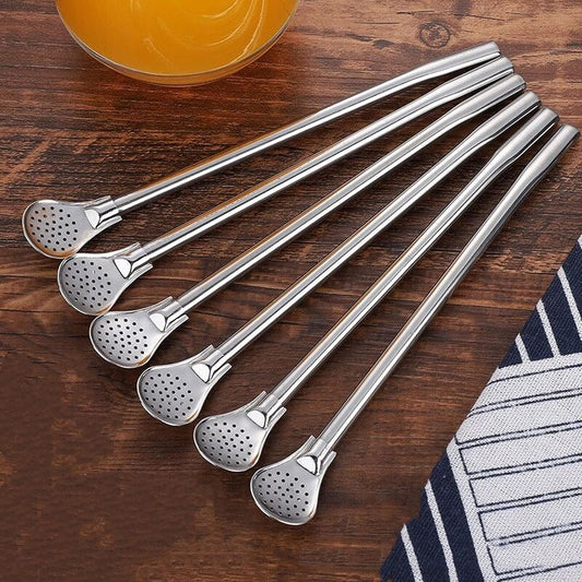 6 pcs Stainless Steel Straws with Brush Yerba Mate Bombilla Tea Gourd Reusable Straws Filtered Spoon Straw Mate Drink Bombilla Drinkingمصاصة مته