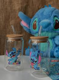 Stitch Glass Cup with Straw