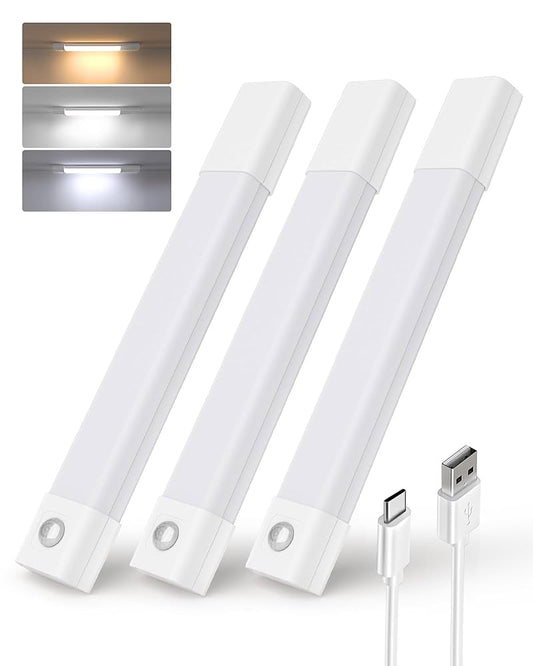 Motion Sensor Light Indoor, Wireless Under Cabinet Lighting, 30 LED Rechargeable Closet Lights, Dimmable, 3 Color Temperatures, Counter Lights for Wardrobe, Pantry, Bedroom, Kitchen