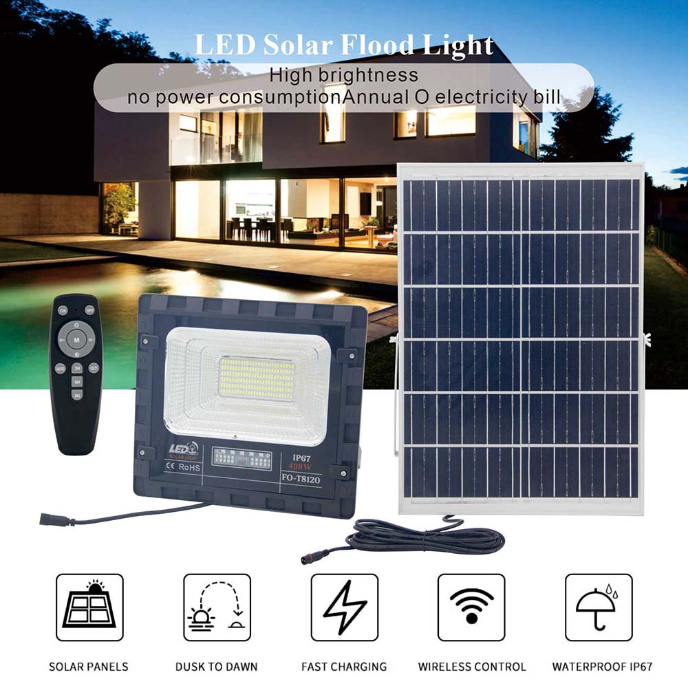 Solar Panel LED Waterproof Remote Control Floodlight 400W Outdoor Solar Light