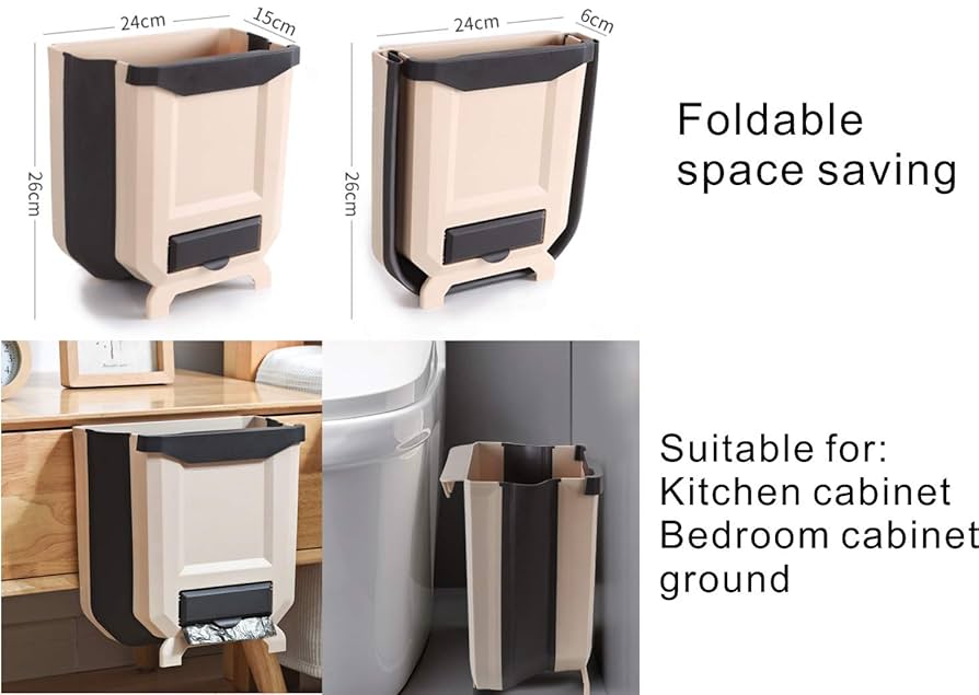 Hanging kitchen trash can, foldable, bedroom bathroom trash can, brown