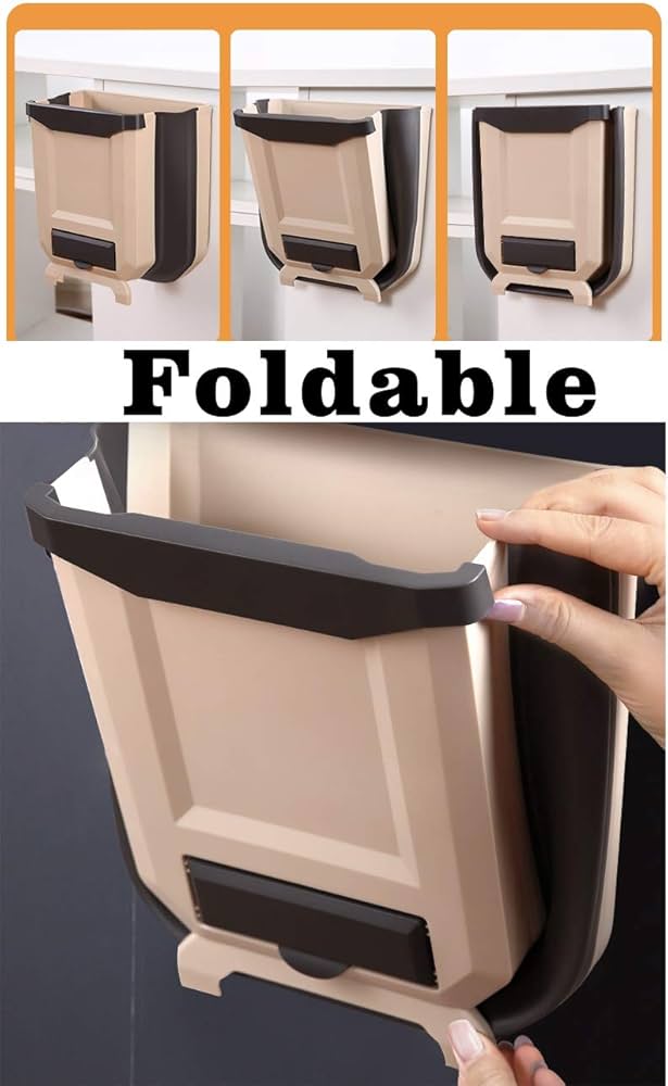 Hanging kitchen trash can, foldable, bedroom bathroom trash can, brown