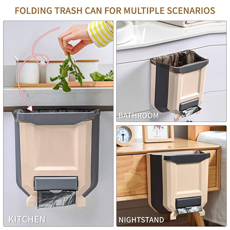 Hanging kitchen trash can, foldable, bedroom bathroom trash can, brown