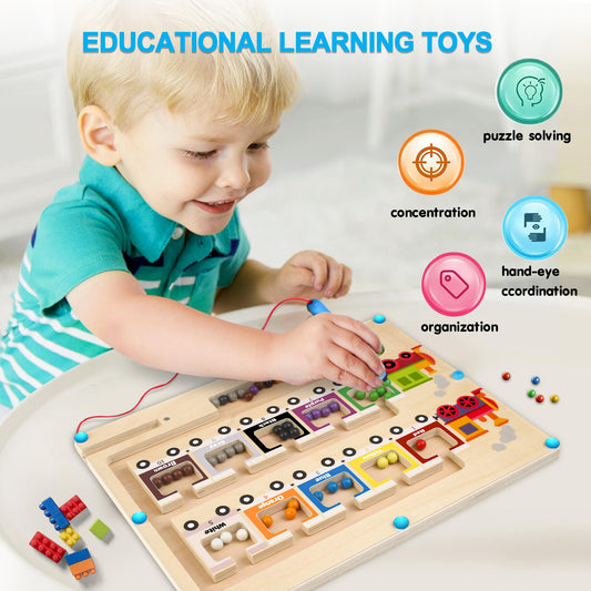 Children Montessori Toy Location Maze, Magnetic Pen Moving Ball Game Color Sorting Counting Board Fine Motor Training Sensory Educational Toys