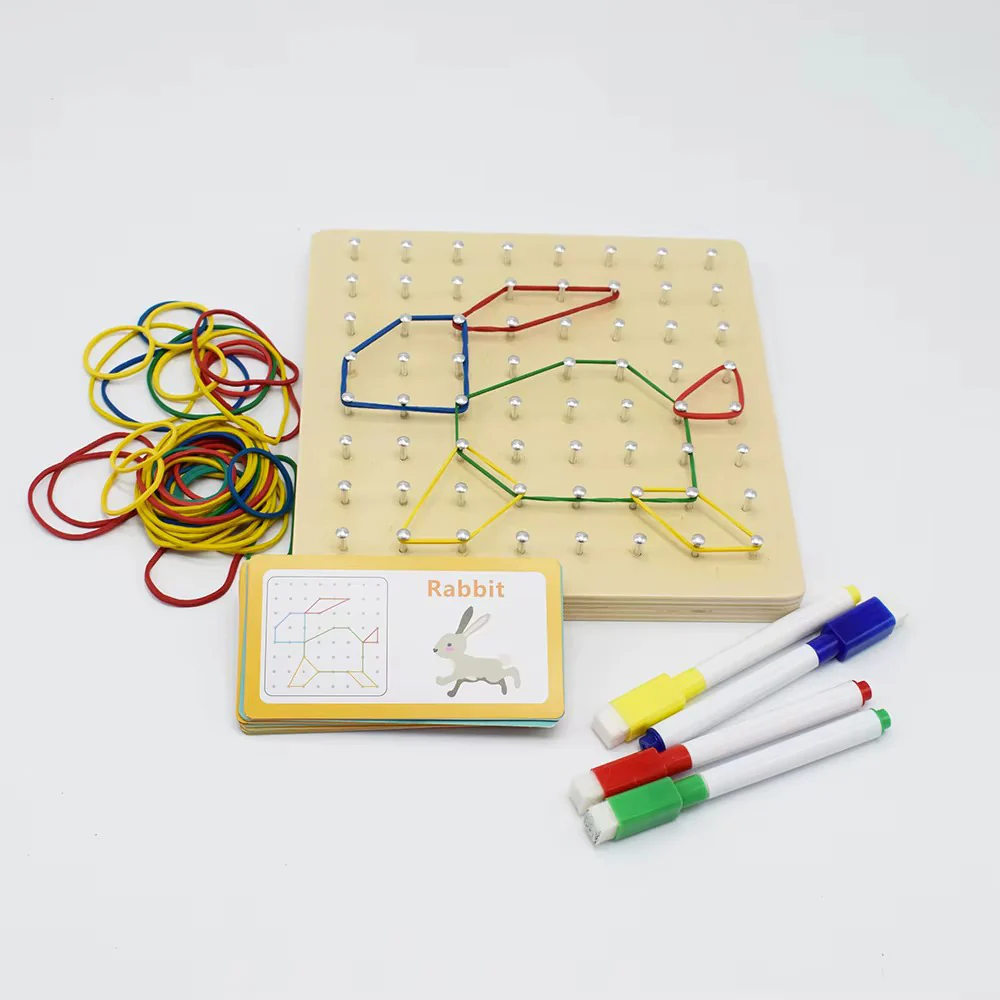 Wooden Montessori Toys Funny Nail Board Geometry Puzzle