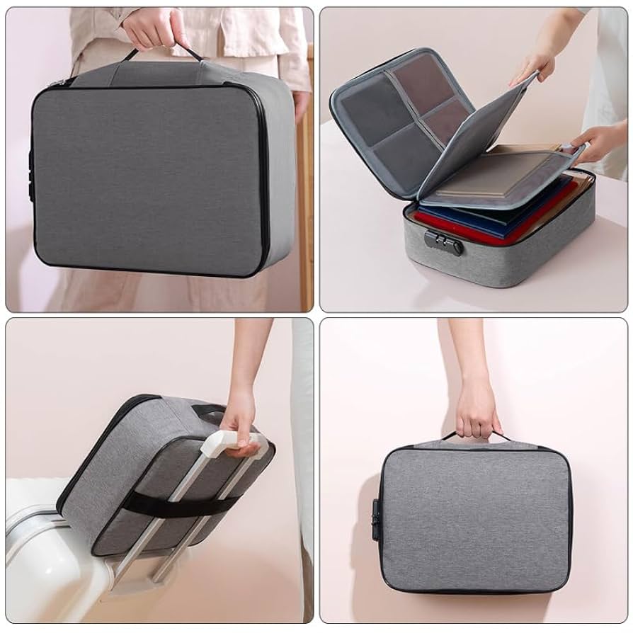 Fireproof Waterproof Document, Laptop Bag Safety,Organizer Zipper Money Pouch Multi-Layer Card Case Travel File Bag Papers Storage Box