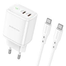 Borofone BN7 PD20W + QC3.0 Dual Ports Travel Charger with Type-C / USB-C to Type-C / USB-C Cable, EU Plug(White)