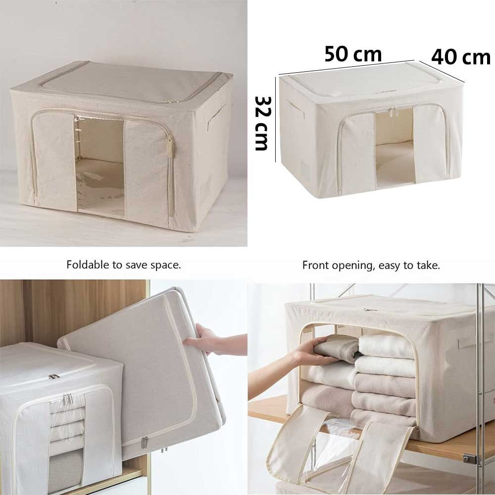 High Quality Fabric Storage Box,Large Capacity Storage Box with Metal Frame and Zips(50*40*30)