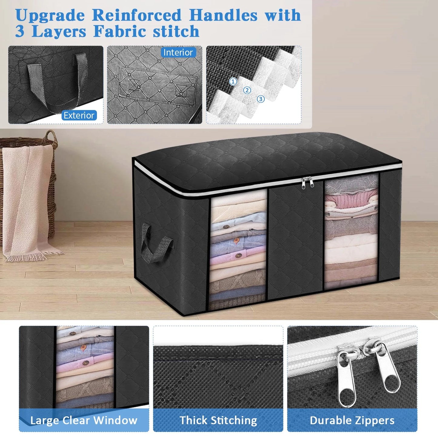 High Quality Fabric Storage Box,Large Capacity Storage Box with Metal Frame and Zips(50*40*30)