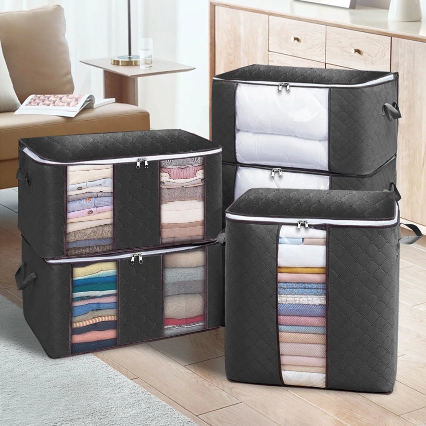 High Quality Fabric Storage Box,Large Capacity Storage Box with Metal Frame and Zips(50*40*30)