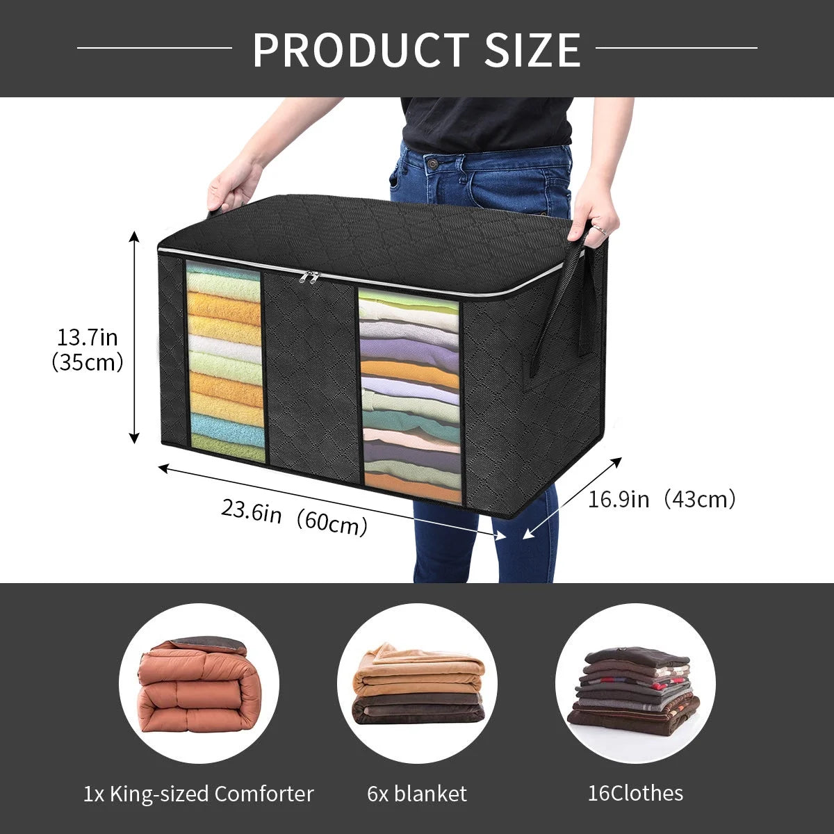 High Quality Fabric Storage Box,Large Capacity Storage Box with Metal Frame and Zips(50*40*30)
