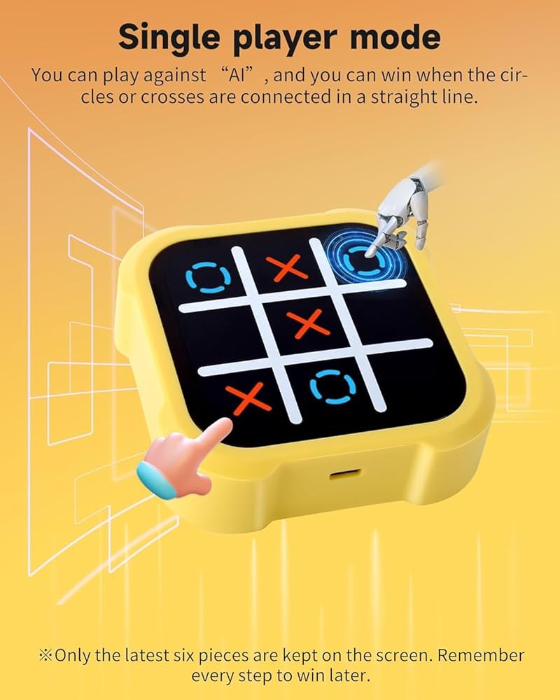 4-in-1 Tic Tac Toe Rechargeable Electronic Game, Handheld Puzzle Game,Portable Travel Games for Kids & Adults Ages 3+,Board Games Gift Idea for Brain Training and Memory Growth