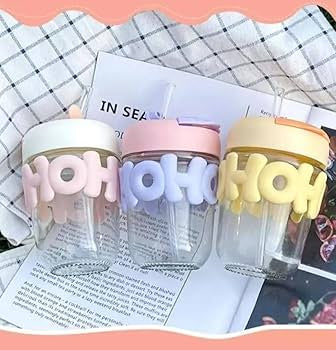 HoHo Glass Mug Shaker with Silicone Holster, Lid & Straw, Juice, and Smoothies, BPA Free & Leak-Proof (350 ml) I-267