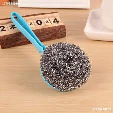 Wideskall Kitchen Cleaning Stainless Steel Sponge with Handle Scouring Pad Brush Steel Wool Scrubber with Sponge