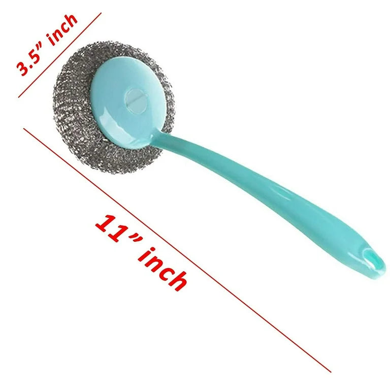Wideskall Kitchen Cleaning Stainless Steel Sponge with Handle Scouring Pad Brush Steel Wool Scrubber with Sponge