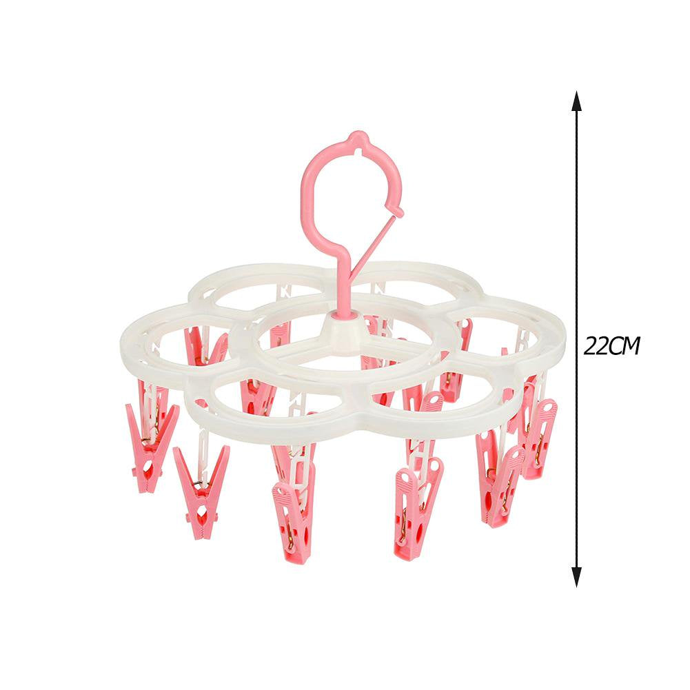 Clothes Hangers with 16 Clips, Sock Underwear Baby Hanger, Hanging Drying Rack, Plastic Laundry Clip and Drip Clothespin Rack for Towel, Hat, Scarf, Green, 9 x inches