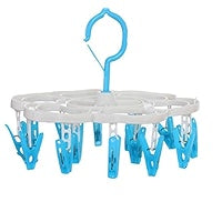 Clothes Hangers with 16 Clips, Sock Underwear Baby Hanger, Hanging Drying Rack, Plastic Laundry Clip and Drip Clothespin Rack for Towel, Hat, Scarf, Green, 9 x inches