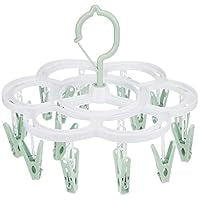 Clothes Hangers with 16 Clips, Sock Underwear Baby Hanger, Hanging Drying Rack, Plastic Laundry Clip and Drip Clothespin Rack for Towel, Hat, Scarf, Green, 9 x inches