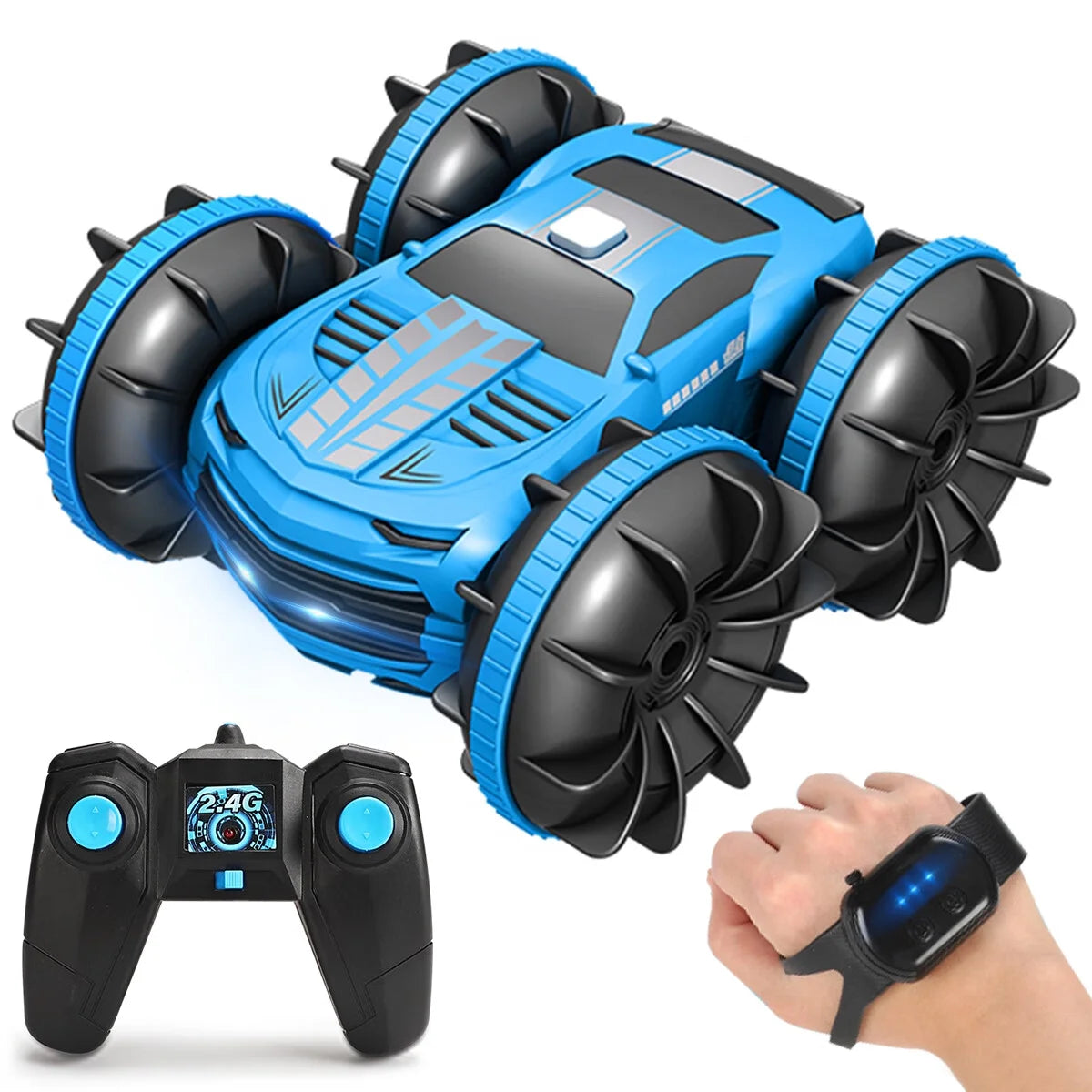 360 Double sided Stunt Car Amphibious RC Car for Kids Dual Remote , Hand sensor and Remote Car 360 degree