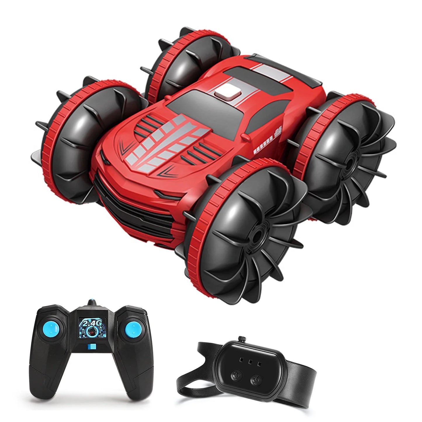 360 Double sided Stunt Car Amphibious RC Car for Kids Dual Remote , Hand sensor and Remote Car 360 degree