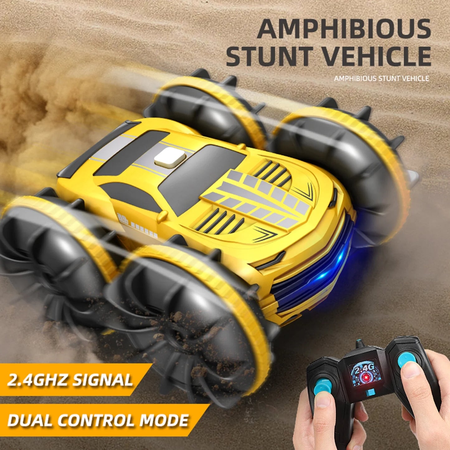 360 Double sided Stunt Car Amphibious RC Car for Kids Dual Remote , Hand sensor and Remote Car 360 degree