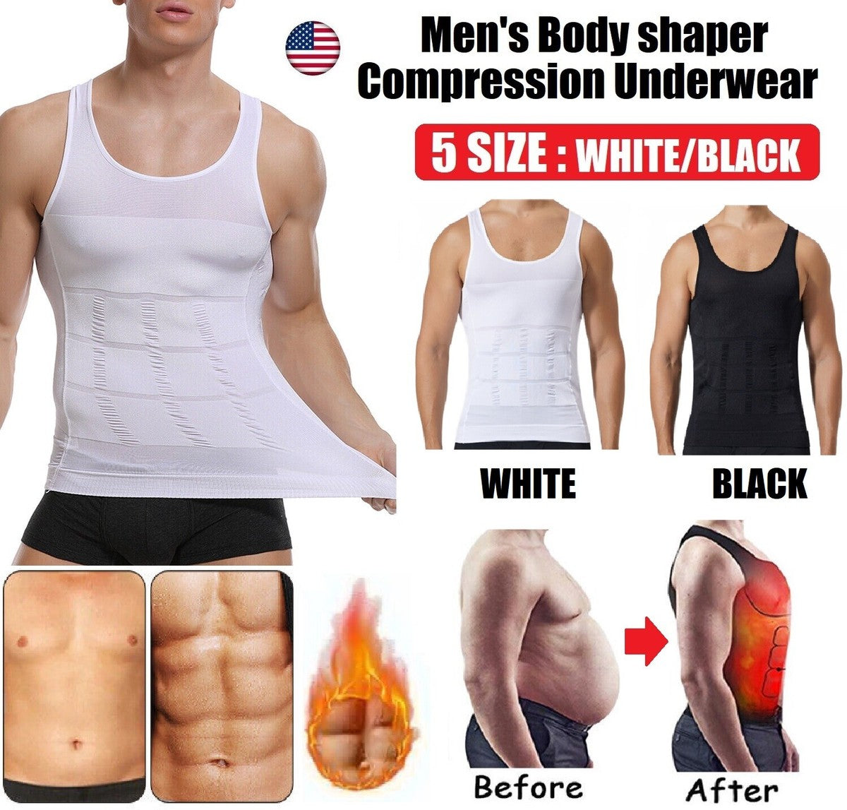 Compression Shirts for Men Shapewear Vest Body Shaper Abs Abdomen Slim Tank Top Undershirt