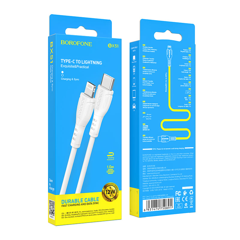 BOROFONE BX51 1M 3A Type-C to Lightning (iPhone ) PD Fast Charging Cable black