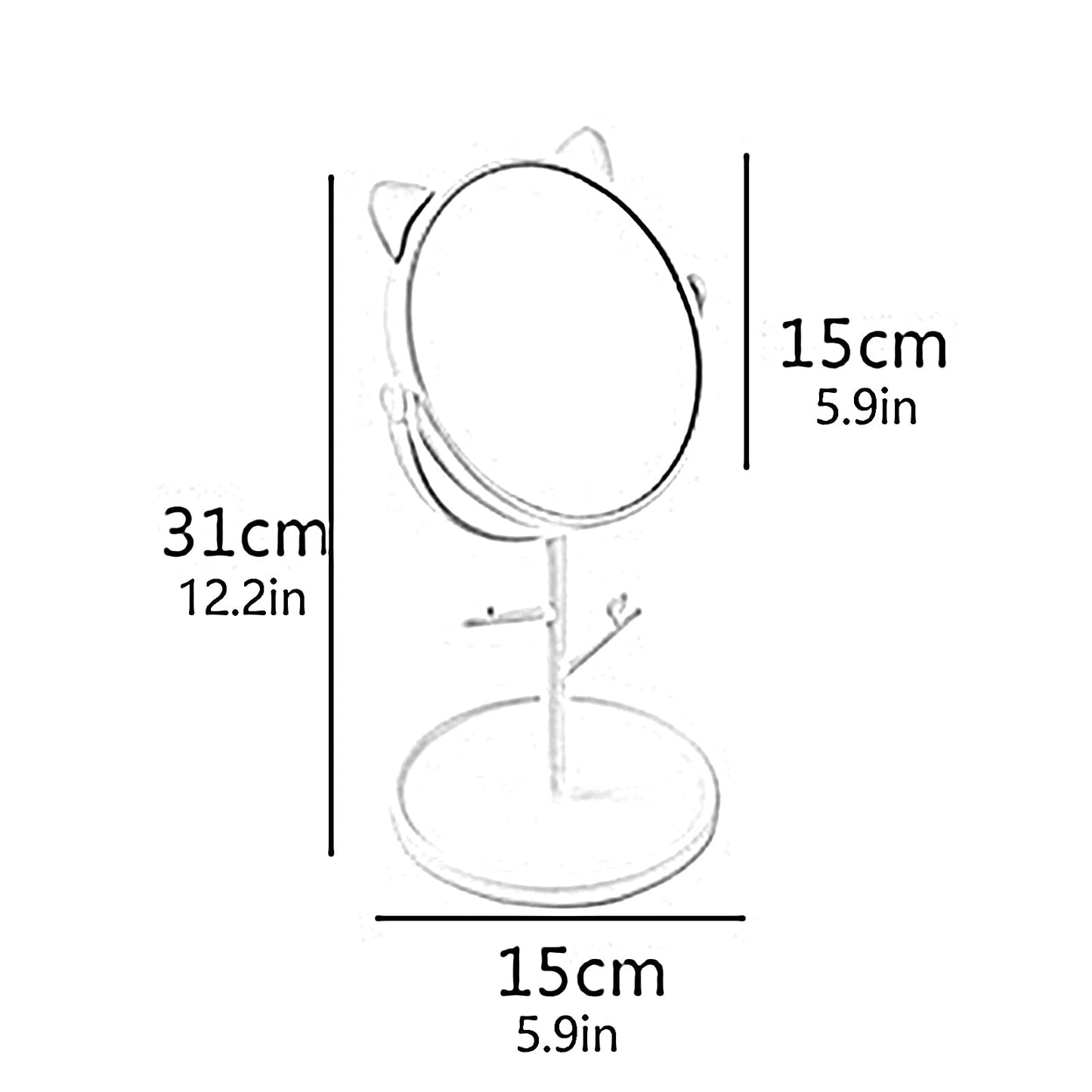 Cat Ears Desk Mirror - Cute & Compact Vanity Mirror for Bathroom or Bedroom