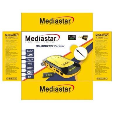 MediaStar TV receiver MS- mini 2727 Forever mini It has 2 remote controls and a Wi-Fi antenna.