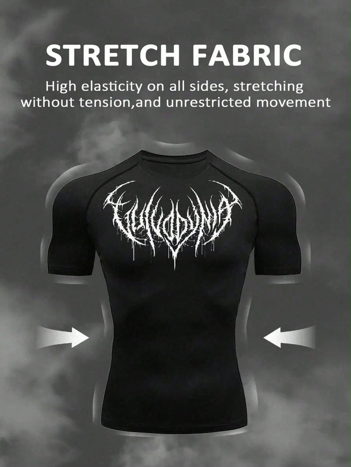 RISE LYT Men's Gothic Print Raglan Sleeve Short Casual Fitness Workout T-Shirt Tops Compression Shirt Breathable Fitted Crew Neck Men Gym