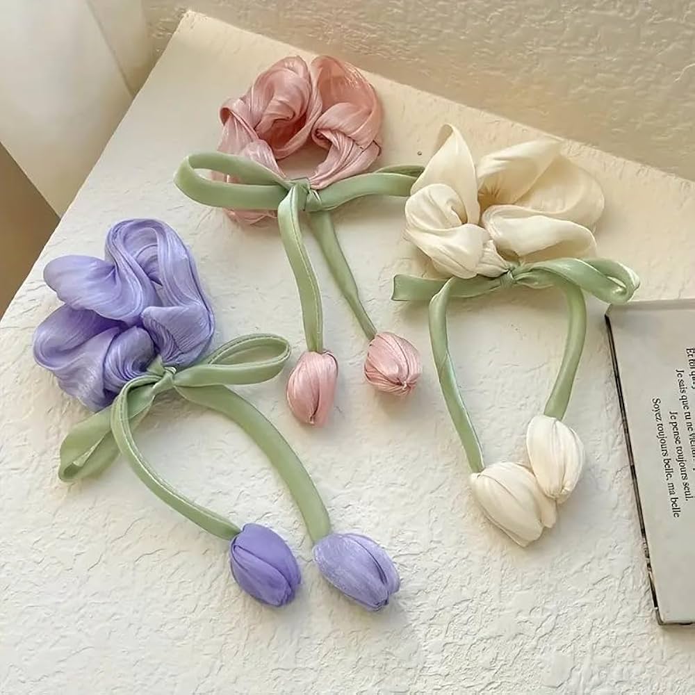 Tulip Flower Hair Scrunchies for Women & Girls Trendy Hair Ties