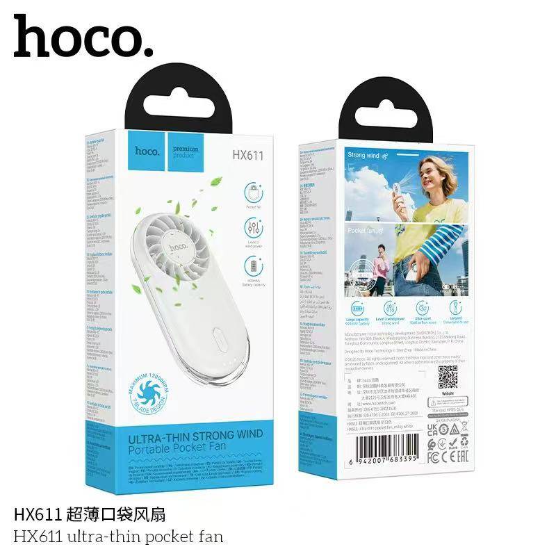 HOCO HX611 Portable Mini Fan Ultra-Slim Lightweight Pocket Fan 3 Speeds Strong Wind Cooling Handheld Fan